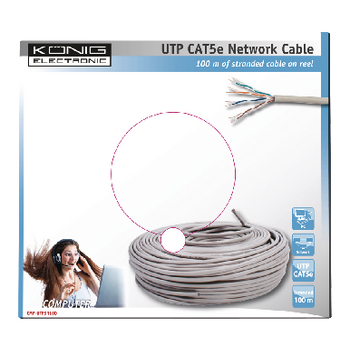 CMP-UTP5R100 Cat5e netwerkkabel op haspel utp pull box 100 m grijs stranded Verpakking foto